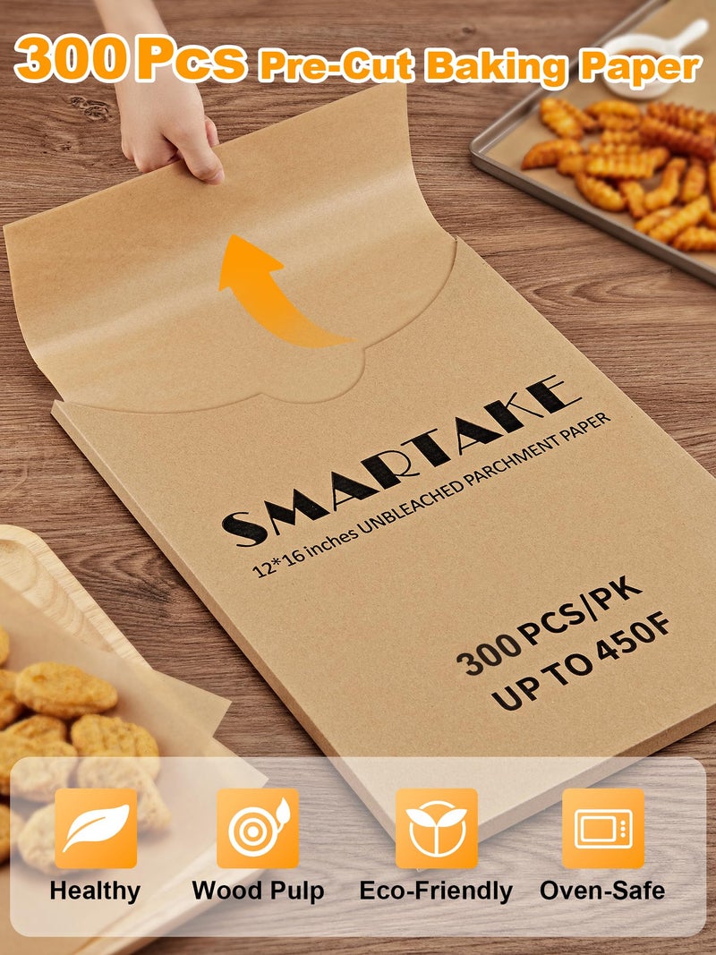 SMARTAKE 300 Pcs Parchment Paper Baking Sheets, 12x16 Inches Non-Stick Precut Baking Parchment, for Baking Grilling Air Fryer Steaming Bread Cup Cake Cookie and More (Unbleached) - Image 4